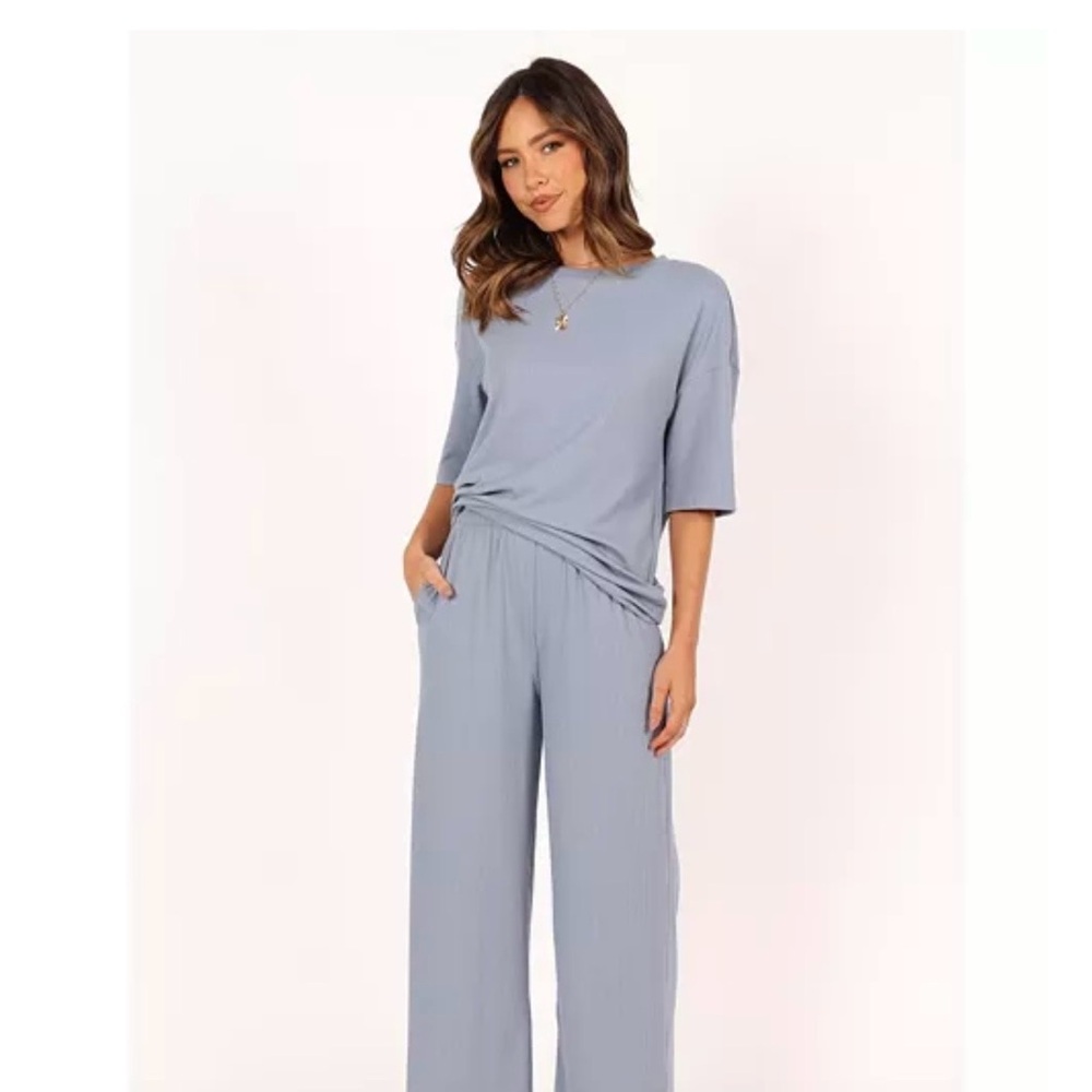 Petal & Pup Light Blue Ribbed Pant Set